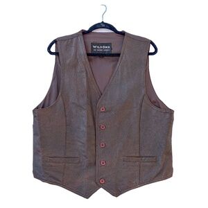 Wilson's Brown Genuine Leather Biker Motorcycle Vest Men's XL 2 Pockets Cowboy